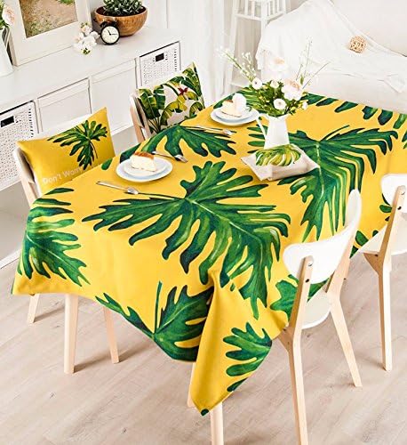 85*85cm yellow green palm leaf nature Scandinavian modern Instagram table cloth cotton linen dining table picnic rectangular square eco-friendly covering