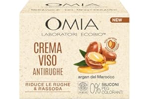 Omia, Crema Viso Antirughe all'Argan del Marocco e Acido Ialuronico, Riduce le Rughe e Rassoda la Pelle, Senza Siliconi e Coloranti, Adatta a Tutti i Tipi di Pelle, 50 ml