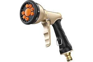 VOXON Hose Pipe Spray Gun, Heavy Metal Garden Hose Spray Gun with 9 Patterns, High Pressure Sprayer with Non-Slip Grip, for Plants Watering, Car Washing and Pet Showering