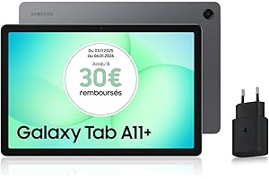 Samsung Galaxy Tab A11+ WiFi 11" 128Go, Tablette Android IA, Design Fin et Épuré, Écran 90Hz, RAM 6 Go, 4 Haut-Parleurs, Dolby Atmos, Gris, Chargeur Secteur Rapide 25W Inclus, Version FR