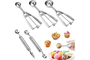 HEKOBAG 5 Stück Eisportionierer Edelstahl Eiskugelportionierer 3 Größen Eiskugelformer Eiscreme Portionierer Eislöffel Portionierer Set Eisportioniererspüle mit Auslöser für Melone Fleischbällchen