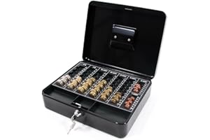 HJH Office 811001 Safe - Cassetta portavalori in Acciaio Nero, 30 x 24 x 9 cm, con 2 Chiavi