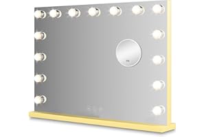 Bayt Hollywood Spiegel mit LED Beleuchtung – Schminkspiegel Gold 58x46 cm mit 15 dimmbaren Lampen, 3 Lichtmodi (warm, kalt, neutral), Touchscreen & 10x Vergrößerungsspiegel
