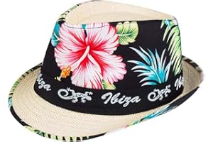Boland 52226 - Chapeau Ibiza avec fleurs, motif de fleurs, beach party, beach party, chapeau de soleil, carnaval, fête à thème
