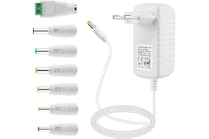 EFISH Bianco Adattatore di Alimentazione Trasformatore 12V 1A 12W,per Elettrodomestici,Telecamera CCTV,Router,Hub,Strisce LED,Telekom,T-Com,Speedport,Radiowecker,Scanner,Interruttore+7 Spine Diverse