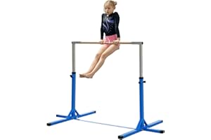 HOMCOM Barre Fixe de Gymnastique pour Enfant, Hauteur réglable 13 Niveaux de 92-150 cm, en Acier et Bois en hêtre, Barre de Gym d'entrainement à Domicile, antidérapant, Facile à Assembler
