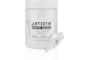 ARTISTIK White Gesso Acrylic Medium – 500 ml Professional-Grade Surface Prep Paint & Liquid Primer for Wood, Canvas, Paper, Cardboard, and Various Art Projects