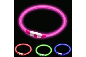 woeita LED Dog Collar,Glow Light Collar for Dogs,Ultra Bright USB Rechargeable Cut to Fit Any Size - Rechargeable Battery - Increased Visibility & Safety For Your Pets(Pink)