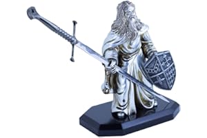 2EAGLE Accessoire décoration Bureau - Merlin avec épee Excalibur - Ouvre-Lettres/Coupe Papier avec Socle et Figurine métal, Argenté, 20x17cm