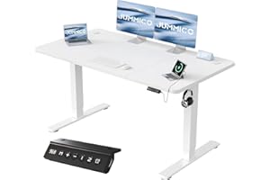 JUMMICO Escritorio Elevable Eléctrico con Cargador USB, Escritorio Regulable en Altura Ergonomica Escritorio de pie Ajustable Smart Panel con Funciones de Memoria, Standing Desk 140 x 60 cm, Blanco
