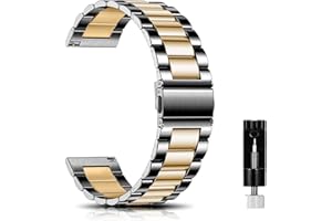CeiBand Métal Bracelet pour 22mm 20mm 18mm Bracelets de Remplacement Banda de Montre de Rechange en Acier Inoxydable pour Femme Homme-Noir/Or