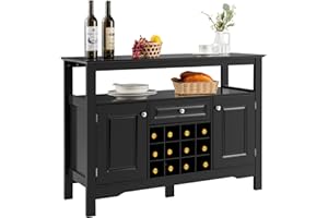COSTWAY Sideboard Küchenschrank mit Türen und Schubladen, Küchekommode Holz, Buffetschrank Aufbewahrungsschrank Beistellschrank Weinschrank 116 x 40 x 82 cm (Schwarz)