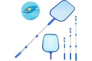 POOLSAUGER Filet d'écumage de Piscine avec Perche télescopique de 88 cm, Accessoire de Nettoyage pour Jacuzzi, Filet à Mailles Fines, Perche en Aluminium pour étang, Fontaine, Spa et réservoir Poissons Hors Sol
