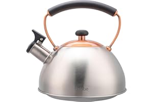 briebe Bouilloire Induction Sifflante, Retro, Acier Inoxydable 2,3 L, Tout Feux: Plaque Vitrocéramique, Gaz, Électrique, Poignée Cool Touch, Vintage, Pour Thé, Café, Tea Pot, Inox/Bronze