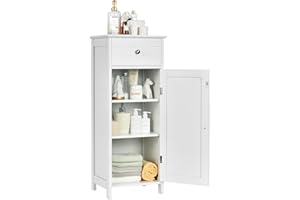 COSTWAY Mobile Bagno, Armadietto Salvaspazio con Cassetto e 2 Ripiani Regolabili, Mobiletto Multiuso in Legno per Soggiorno, Camera da letto e Ufficio, 36 x 30 x88cm (Bianco)
