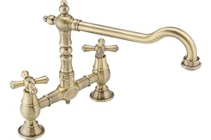 ENKI, Langley, KT116, Antique Bronze, Traditional Bridge Kitchen Sink Mixer Tap for Basin, Brass Construction, with Twin Levers & Swivel Spout Perfect for Double Bowl Sinks, Drip Free Ceramic Valve