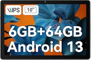 HiGrace Tablet 10 inch, Android 13 Go Tablet with 6GB RAM + 64GB ROM, 1280 * 800 IPS, 5000mAh Battery, Dual Camera, Quad core, Wi-Fi (Grey)