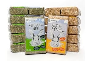 HEUKOENIG.DE Heukönig 6x1kg Heu und 6x1kg Stroh Kombi-Paket, Perfekt als Einstreu und Futter - Natürlich & Staubfrei