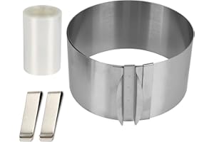 FINDIR Aro para Tartas Ajustable Anillo de Pastel Redondo 16-30cm y 1PCS Collar para Tartas 10m Acetato Transparente Pastel para Decoración de Repostería Pasteleria Chocolate