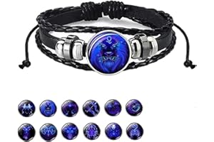 ZUYOKI Zodiac Signs Spirit Bracelet,12 Constellation Handmade Bead Woven Multilayer Leather Bracelet, Adjustable Stacking Bracelet, Glow in the Dark Zodiac Jewelry Gifts For Women Men