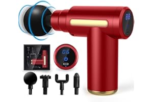 SHAVINGFUN Pistola de Masaje Muscular,Masajeador de Músculos de Tejido Profundo,6 Velocidades,4 Cabezales de Masaje,Pantalla Táctil LED,Carga Tipo-Cpara,para Relajación Recuperación Fatiga (Rojo)