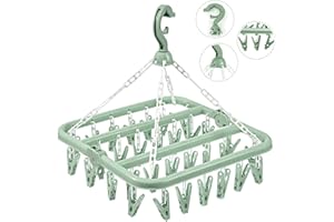 MagiSel Tendedero plegable con 32 clips, perchas, secadora de calcetines, tendedero giratorio, resistente al viento, percha para calcetines, ropa interior, toallas (verde)