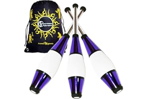 Juggle Dream Euro Pro Malabares Clubs Juego de 3 (¡12 Combinaciones de Colores!) ¡Clubes de Entrenamiento Decorativos metálicos + Bolsa de Viaje Flames N Games! (Morado)