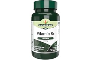 Natures Aid Vitamin B1 100mg Thiamine Tablets – High Strength Food Supplement – Supports Energy Metabolism, Nervous System, Heart & Mind – Vegan, Gluten-Free, Non-GMO – 90 Tablets