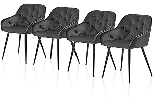 ‎TUKAILAI TUKAILAi Esszimmerstühle, Freizeit, gepolstert, Samt, Küche, Wohnzimmer, gepolsterter Sitz und Metallbeine, Schlafzimmer, Empfangsmöbel, Set mit 4 Stück, Grau
