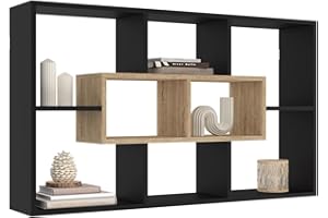 IDMarket - Etagère Murale Colette avec 8 Compartiments Noir et Effet Bois