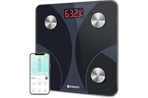 Etekcity Waage Personen - Personenwaage digital mit Körperfett und Muskelmasse - 180kg Körperfettwaage - Fitness Scale - 13 Körperwerte - Körperfett/BMI/Muskelmasse/Protein/BMR - Schwarz