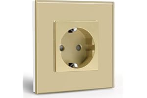BSEED Gniazdko Schuko, 1 gniazdo, szklane gniazdko podtynkowe, z płytą ze szkła kryształowego, pojedyncze gniazdko ścienne, 16 A, standardowe gniazdko przedłużające, kolor złoty, 86 mm