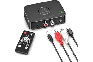BORDEAG Bluetooth-adapter, stereo, 6,0 BluetoothS aux-adapter, Bluetooth-mottagare med fjärrkontroll, Aux 3,5 mm RCA-uttag, HiFi FM-mottagare, BT-förstärkare och bilradio