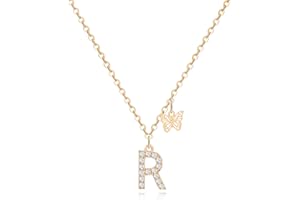 MJARTORIA Initial Necklace A to Z Gold Capital Letter Necklaces with Crystals Butterfly Pendant for Women Girl