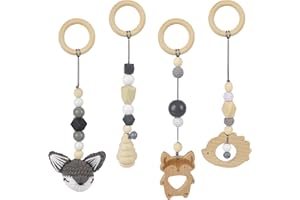 SKIKHN 4 Stück Spielbogen Baby Spielzeug, Anhänger Spielbogen Baby Gym, Holz Spielbogen für Babys, Spielebogen Babies Toys für Mädchen Jungen für Babyschale und Kinderwagen