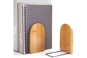 XGOPTS Natural Bamboo Bookend,1 Pair Wood Heavy Duty Book End Anti Slip Book Stand Holder Bookshelf Ends Home School Office Desktop Organizer