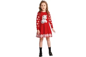 SMILING PINKER Fille Robe Noël Tricotée Manches Longues Enfant Pull Licorne et Flocons de Neige Imprimé pour Automne et Hiver