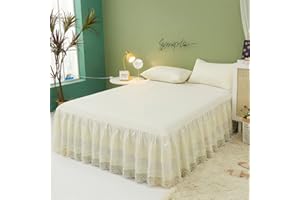 YINGHESHENG Valance Sheet, Frill Bed Sheets, Fitted bed skirt Bedspread Coverlet lace Gauze Bed Sheet Dustproof Ruffle With Drop Frill 43 Cm, Double, 4 Feet, King And Super King,Beige,180x220cm