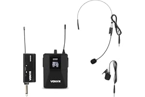 Vonyx WM55B Ensemble Microphone Sans Fil UHF avec Émetteur BodyPack - Micro Cravate, Micro Casque, Récepteur Sans Fil Jack 6,35 mm, 10 Canaux, Idéal pour les Plateaux TV, Productions, Animateurs