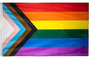 Storm&Lighthouse Progress Pride Flag Gay LGBTQ+ Flag Rainbow with Chevron 5ft x 3ft with Eyelets Pride Accessories Gay Pride Banner for Party Parades, Carnivals, Festival Decorations and Celebrations