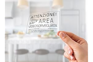 READYPRINT 4 Adesivi videosorveglianza trasparenti, stampa speculare per interno vetrine, in vinile trasparente, in italiano, piccoli, misura: 10X15 cm