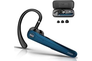 Atheewon Auriculares Manos Libres, Auricular Bluetooth Inalámbrico Negocio con Micrófono, Reproducción de 120H Pantalla LED Monoaural Auricular, Azul