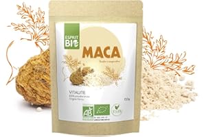 ESPRIT BIO – POUDRE DE MACA BIO 150g – Superaliment – Vitalité – Mélanger ou Saupoudrer – 100 Pourcent Bio et Vegan