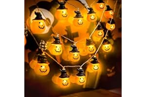 Chipark Halloween Pumpkin Lights with Witches Hat, 15 LED Pumpkin String Lights Battery Operated with 2 Modes Steady/Flashing Lights for Halloween Party Indoor Outdoor Decorations (Orange)