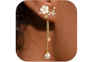 RIXERKOC Boucles d'oreilles Pendantes en Perles Fleurs, Hypoallergénique Longues Boucles d'oreilles Enfilées CZ, Boucles d'oreilles de Mariage en Fleurs pour Mariées Cadeaux Originaux