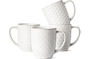 LE TAUCI Kubki do kawy 470 ml, zestaw kubków ceramicznych, kubki do latte, gorącej herbaty, cappuccino, mokki, kakao, nadają się do mycia w zmywarce, garnitur na parapetówkę ślub - 9,7 cm, zestaw 4