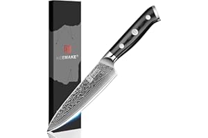 KEEMAKE Couteau Cuisine Professionnel Multifonctionnel 13cm, Petit Couteau de Cuisine en Acier Damas Japonais 67 Couches à Fruits Légumes, Cadeau pour Maman Papa