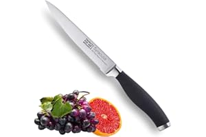 Taylors Eye Witness Syracuse Serrated Utility Kitchen Knife - Professional 13cm/5” Cutting Edge, Multi Use. Ultra Fine Toothed, Razor Sharp Blade. Soft Textured Grip Matte Black Handle.