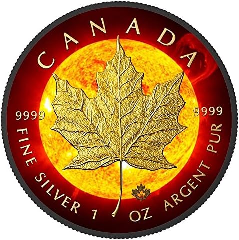 Solar Flare Maple Leaf C$5 1oz Silver &amp; Ruthenium &amp; Gold Plated Coin - Canada 2015