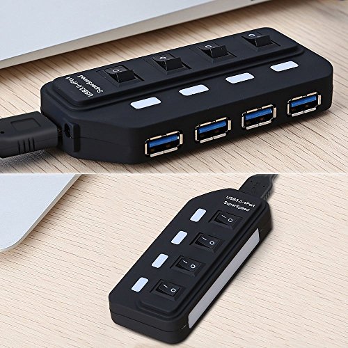 GOSCIEN Ultra Slim Extra Leicht 4-Port USB 3.0 Datenhub für Apple MacBook, MacBook Air, MacBook Pro, Mac Mini, iMac, MacPro, Windows Laptops und Ultrabooks, mit Power Schalter und LEDs - 5